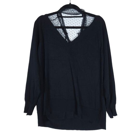 Eloquii Tops - Eloquii Shirt 18 20 Black Polka Dot Mesh V Neck Long Sleeve Elastic Cuff Top